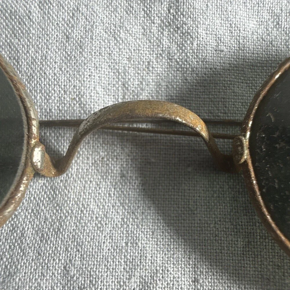 Antique Victorian Wire Rim Sunglasses Coiled Cable Temples Oval Lens Case As-Is